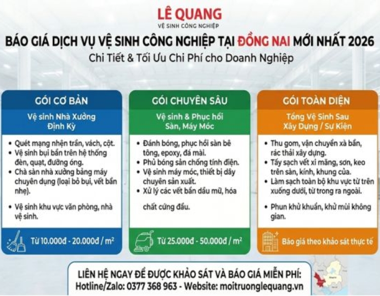 Báo Giá Dịch vụ Vệ Sinh Công Nghiệp tại Đồng Nai Mới Nhất 2026: Chi Tiết & Tối Ưu Chi Phí